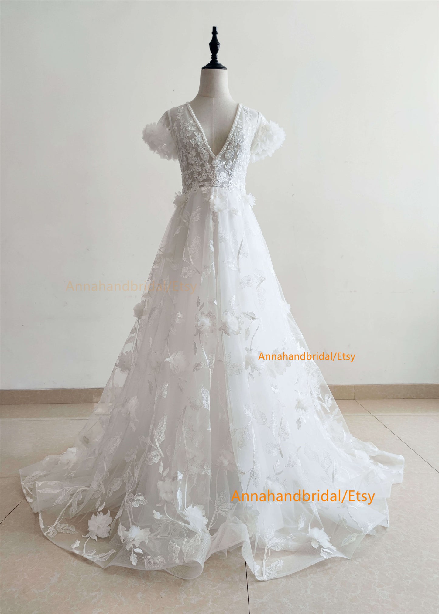 3D White Lace Wedding Dress