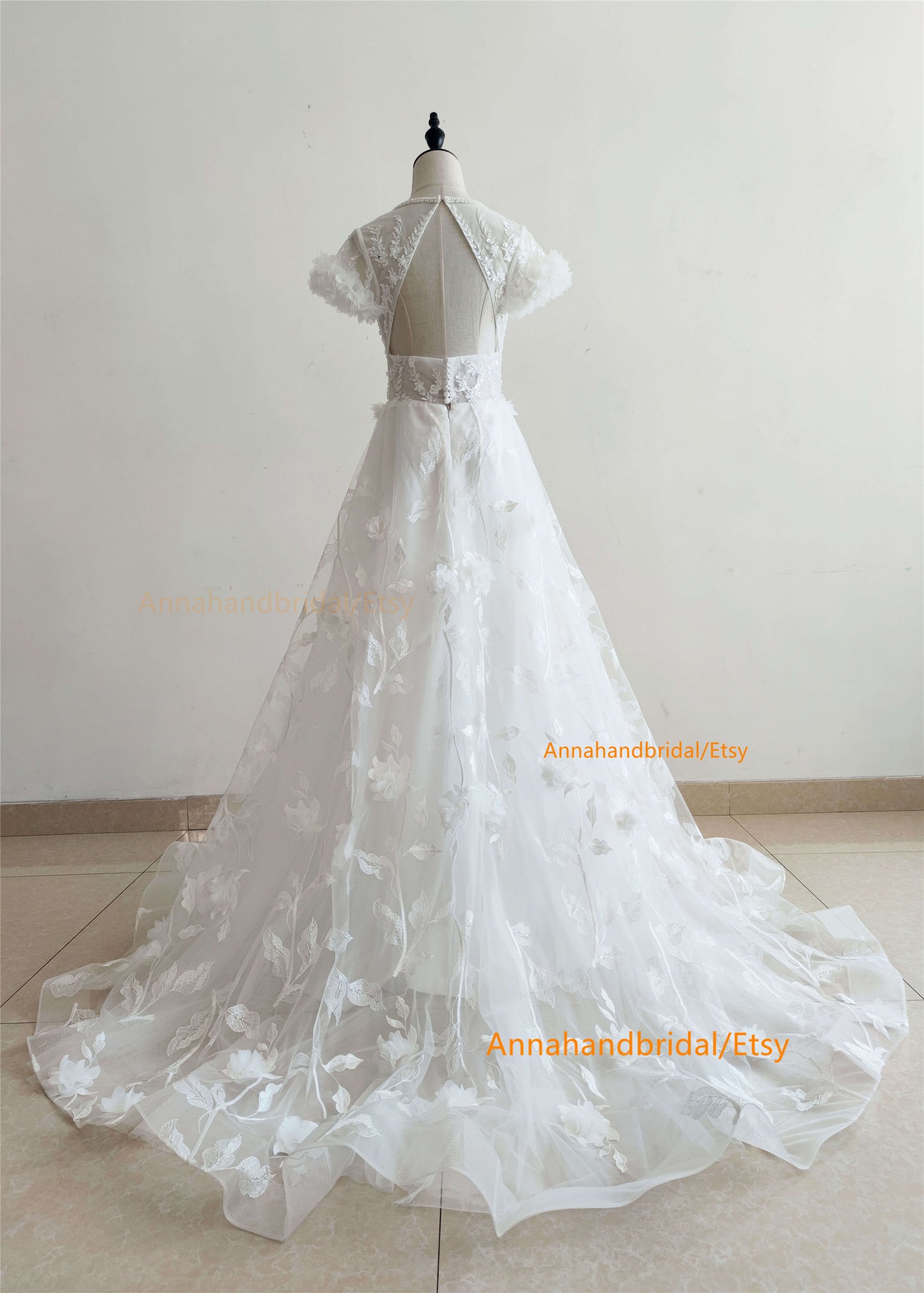 3D White Lace Wedding Dress