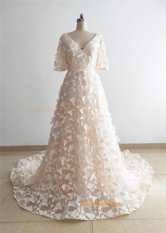 Cream Butterfly Fairytale Prom Dress/Photoshoot Dress