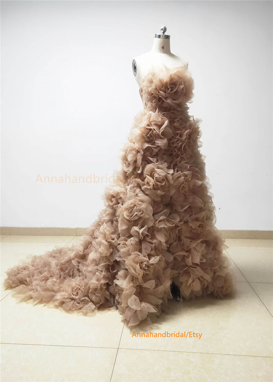 Tan Organza Fantastic Photo Shot Dress