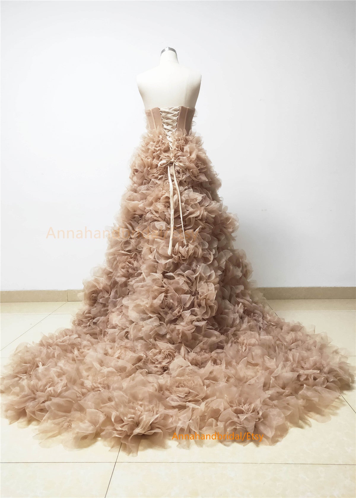 Tan Organza Fantastic Photo Shot Dress